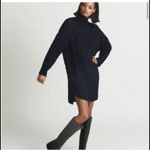 Reiss Laura Cable Knit Sweater Dress Long Sleeves Navy Blue